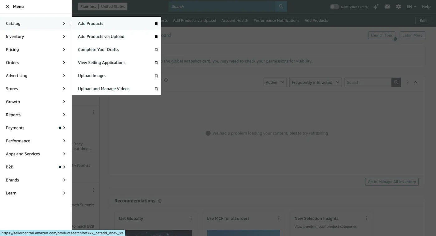 amazon seller central dashboard